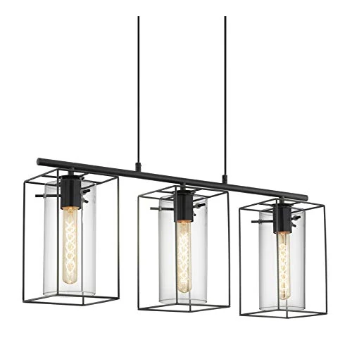Oferta limitada: Eglo Lámpara colgante Loncino, lámpara de techo vintage de 3 focos, lámpara colgante de acero, color negro, cristaL cristal ahumado, portalámparas E27, L 74,5 cm de 163.46 EUR a 163.46 EUR (ahorro 0%)