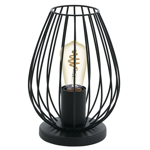 EGLO lampada da tavolo Newtown, lampada da tavolo vintage a uno punto luce, lampada da comodino in acciaio, nero, presa E27, interruttore incl