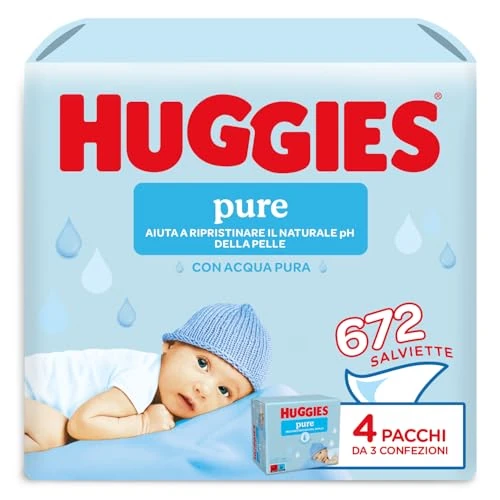 Offerta a tempo: Huggies Natural, Salviette neonato, 99% acqua pura, ipoallergeniche, dermatologicamente testate, 672 Pz (12 x 56) - 28% da 23.29 € a 16.69 €