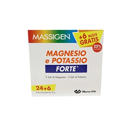 Massigen, Magnesio e Potassio Forte, Integratore 24+6 Bustine