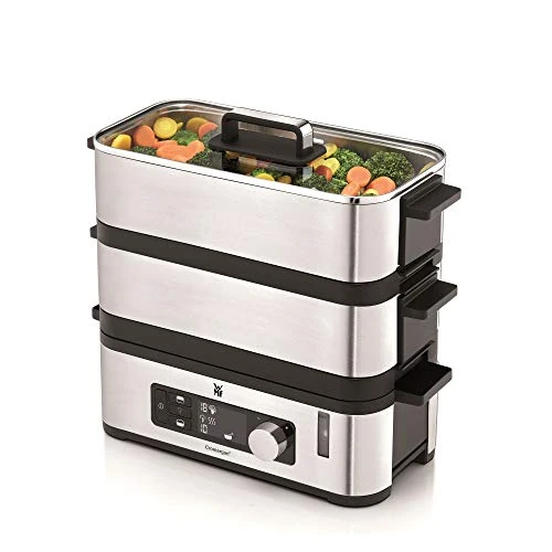 Offerta a tempo: WMF KitchenMinis Vaporiera Elettrica compatta in Acciaio Inox 18/10 Cromargan, potenza 900W, Vaporiera Elettrica a Due Ripiani, Finitura Satinata Opaca - 49% da 150.00 € a 76.17 €
