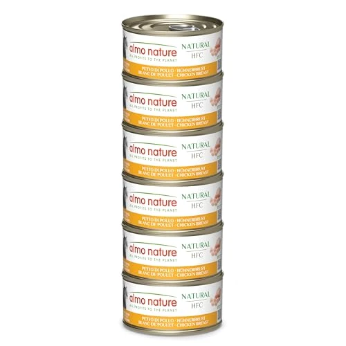 Begrenztes Angebot: Almo Nature HFC Natural - Nassfutter für ausgewachsene Katzen - Hühnerbrust - Human Grade, Glutenfrei & Monoprotein - 6 x 70g von 6.47 EUR auf 4.79 EUR (Rabatt 26%)