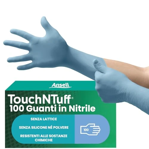 Offerta a tempo: Ansell TouchNTuff 92-665 Guanti Monouso in Nitrile, Senza Polvere, Alta Resistenza Chimica e Meccanica, Protezione degli Alimenti, Usi Professionali e Industriali, Blu, Taglia M (100 Guanti) - 36% da 27.99 € a 17.99 €