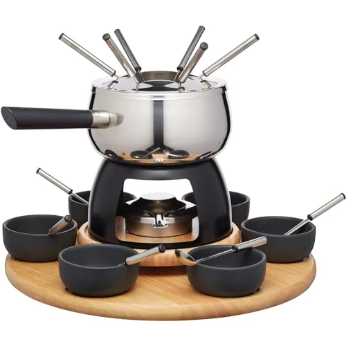 Offerta a tempo: Artesà Set per Fonduta con Piatto Girevole Lazy Susan, Pentola per Fonduta in Acciaio Inossidabile con Bruciatore, Pentole per Tuffi e Utensili, Set di 22 Pezzi, Nero - 47% da 112.99 € a 59.99 €