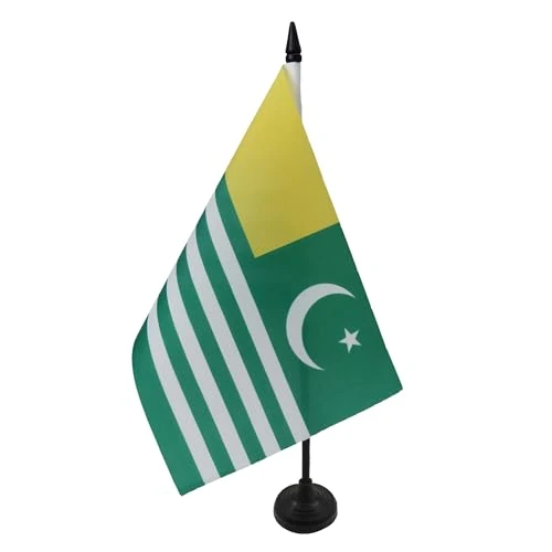 Offre limitée : AZ FLAG - Drapeau De Table Azad Cachemire 21x14 cm - Petit Drapeau Pour Le Cachemire Libre De Bureau 100% Polyester Avec Hampe De 25cm Et Socle En Plastique Noir de 6.95 € à 4.95 € (29% de remise)