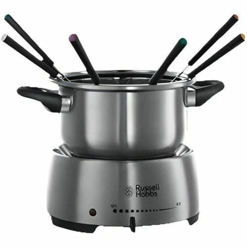Russell Hobbs Fondue Fiesta - Fondue Eléctrica Para Fundir Chocolate o Queso, Capacidad 1,7L, Temperatura Ajustable, Función Mantener Calor, Incluye 6 Tenedores, Acero Inoxidable, 1200 W - 22560-56
