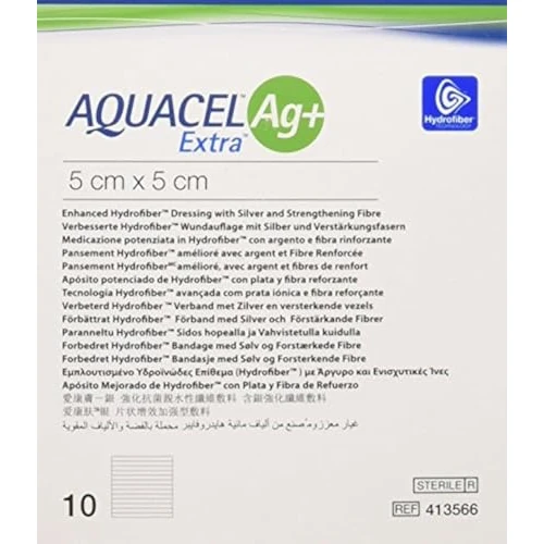 ConvaTec 3862703 Aquacel Ag+ Extra Opatrunek 5 cm szerokości, 5 cm długości (zestaw 10 sztuk)