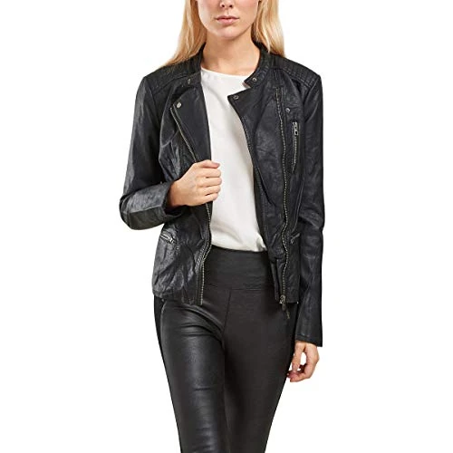 Offerta a tempo: ONLY Freya Faux Leather Biker Otw Noos Giacca Donna, Nero (Black) — 11% da 44,99 € a 39,95 €