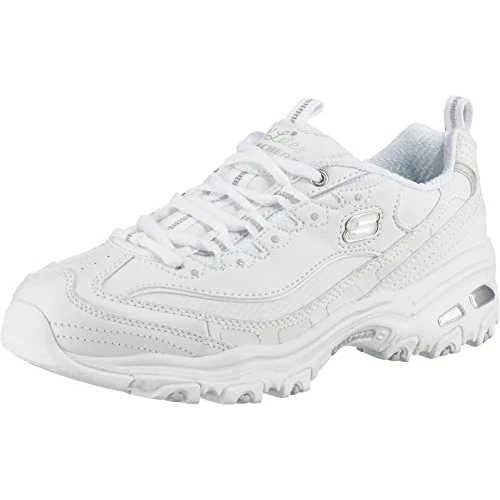 Offerta a tempo: Skechers D'Lites - Fresh Start, Scarpe Donna, White Leather Mesh Silver Trim L, 38 EU - 29% da 74.95 € a 53.53 €