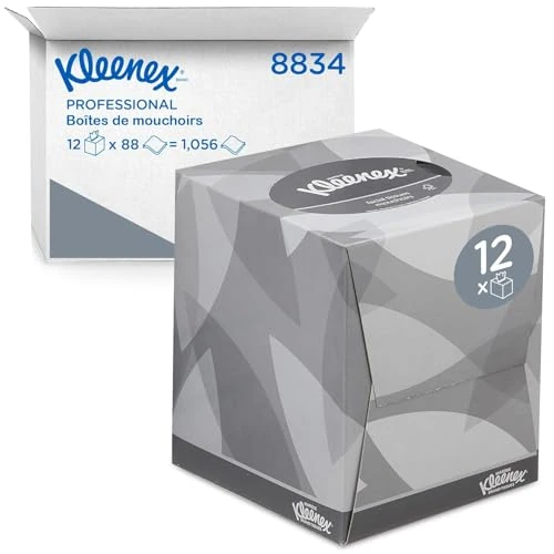 Limited-time offer: Kleenex Facial Tissue Box, 2-Ply White Tissues, Strong & Absorbent, Fragrance-Free, FSC Certified, Stylish Cube Box for Home & Office Use, 12 Boxes x 88 Sheets (1,056 Tissues Total), Model nr. 8834 from 28.99 GBP to 23.99 GBP (save 17%)