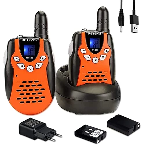 Tijdelijke aanbieding: Retevis RT602 Walkie Talkie kinderen 8 kanalen PMR446 kinderen radiografische apparaten met oplaadbare accu's zaklamp VOX LCD-display speelgoed Spy-Gear geschenken voor kinderen (1 paar, oranje) van 25.63 EUR naar 19.99 EUR (korting 22%)