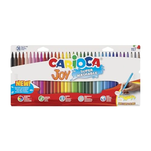 Carioca Rotuladores Joy Paperboard Wallet, rotuladores de colores para niños con punta fina, ideales para dibujar y colorear, súper lavables, colores surtidos, 36 unidades