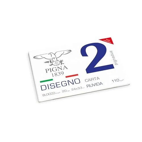 Pigna, PignaDue Bloc de dibujo con 4 esquinas, Formato 24x33 cm, 20 hojas 110 g/m², Perfecto para dibujar y esbozar, Papel rugoso, Pack 1 ud.