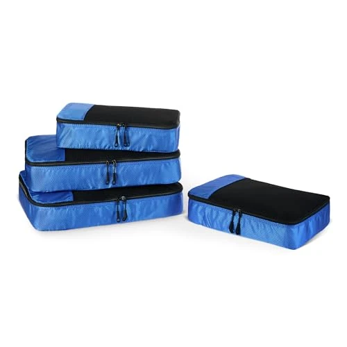 Offerta a tempo: Amazon Essentials, Set di 4 Packing Cube, Accessori da Viaggio, Organizer per Bagagli con Doppia Cerniera, Parte Superiore in Rete, Poliestere, 2 Medium/2 Large, Blu (in Precedenza Amazon Basics) - 5% da 13.49 € a 12.82 €