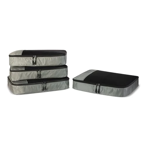 Offerta a tempo: Amazon Essentials, Set di 4 Packing Cube, Accessori da Viaggio, Organizer per Bagagli con Doppia Cerniera, Parte Superiore in Rete, 100% Poliestere, Large, Grigio (in Precedenza Amazon Basics) - 15% da 19.90 € a 16.90 €