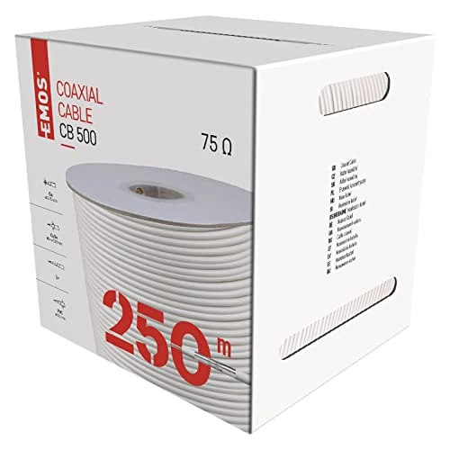 Offerta a tempo: EMOS Cavo antenna 250 m, bianco, cavo coassiale per SAT, TV e CCTV, tipo CB500, cavo TV a doppia schermatura, cavo satellitare con schermatura 75 dB, resistenza 75 Ohm - 0.00% da 100.40 € a 100.40 €