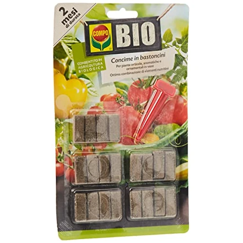 COMPO BIO Concime in Bastoncini per Piante Orticole, Aromatiche e Ornamentali in Vaso, Fertilizzante per Orto a Lungo Termine, 20 Pezzi