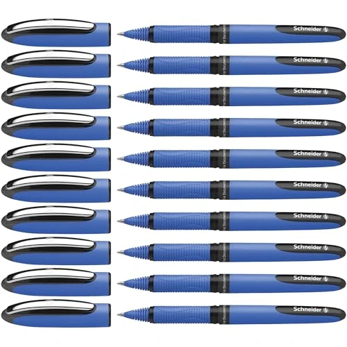Schneider Pack of 10 Rollerball Pens with Liquid Ink (Rolling Ball pens Non-Retractable Black