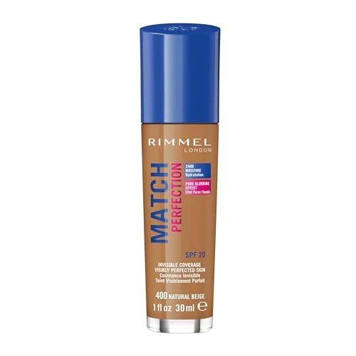 Rimmel London Match Perfection Foundation - Fondotinta Liquido a Pelle Perfetta e Levigata con SPF 20 - Natural Beige - 30 ml