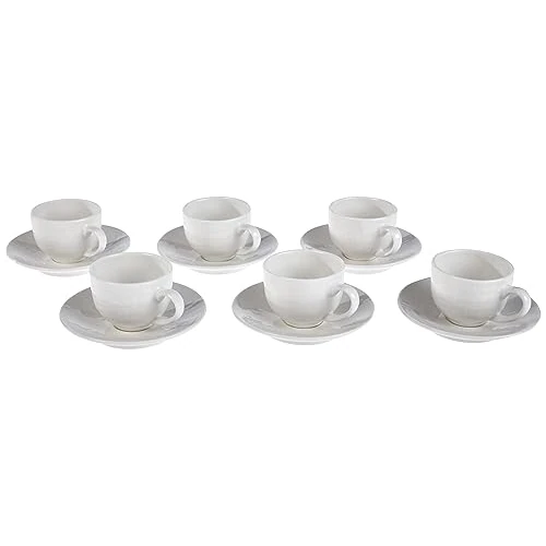 Tognana Victoria Set of 6 Coffee Cups with Saucers, Porcelain, White