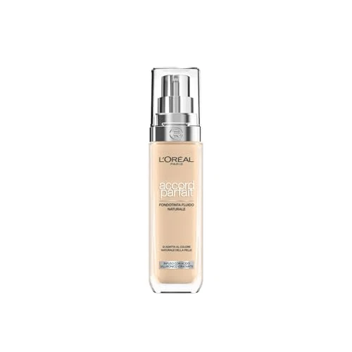 L’Oréal Paris Accord Parfait, Base de Maquillaje Fluida con Ácido Hialurónico y Tecnología Skin Matching para una Hidratación Visible y Acabado Natural, 2.N, 30 ml