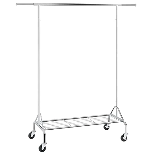 Offerta a tempo: SONGMICS Stand Appendiabiti Attaccapanni in Metallo Cromato con Ruote, Portata Fino a 50 kg, Argento, (110,5-150,5) x 160 x 48,5 cm HSR02S - 27% da 54.99 € a 39.99 €