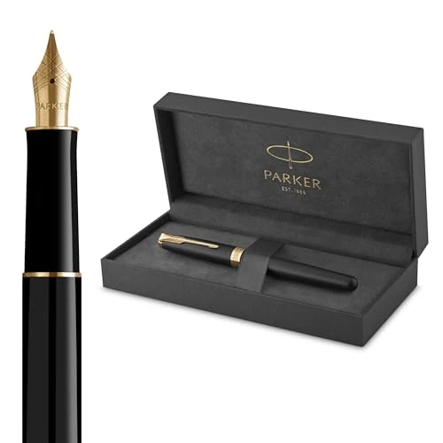 Offerta a tempo: Parker Sonnet penna stilografica | laccatura di colore nero opaco con finiture in oro | pennino medio | Confezione regalo - 43% da 188.08 € a 106.39 €