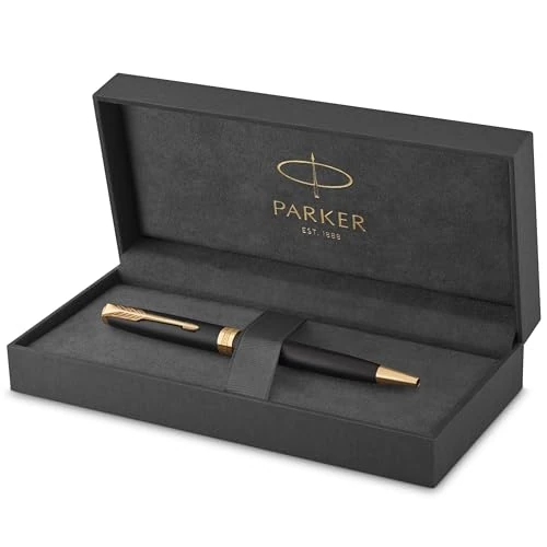 Tijdelijke aanbieding: Parker Sonnet Balpen, matzwarte lak met gouden versiering, medium punt, zwarte inkt, geschenkdoos van 133.10 € naar 84.05 € (37% korting)