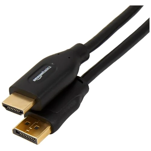 Amazon Basics Cavo da DisplayPort (Sorgente) a HDMI (Display), unidirezionale, 4k a 30 Hz, 1920 x 1200, 1080p, connettori placcati Oro, 1.8 m, Nero