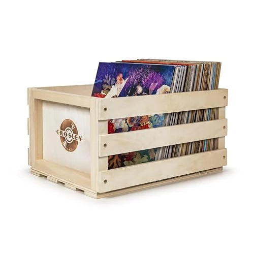 Crosley Record Storage Crate Holds up to 75 Albums, Natural
