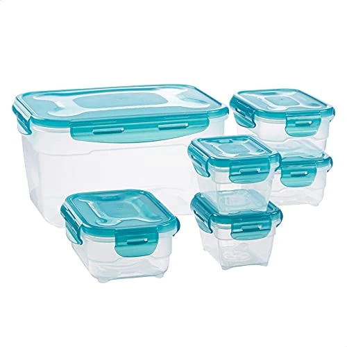 Offerta a tempo: Amazon Basics Contenitori ermetici per alimenti con coperchio, in plastica senza BPA adatti per frigorifero, congelatore, microonde e lavastoviglie, 6 unità confezione da 1, trasparenti, blu (Farblos) - 30% da 18.89 € a 13.19 €
