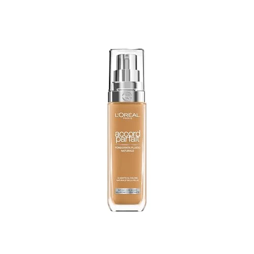 Offerta a tempo: L'Oréal Paris Fondotinta Liquido, Incarnato Uniforme e Illuminato, Finish Naturale, Per Tutti i Tipi di Pelle, Formula con Acido Ialuronico, Accord Parfait, Tonalità: 8D/W Golden Cappuccino - 40% da 19.95 € a 12.05 €
