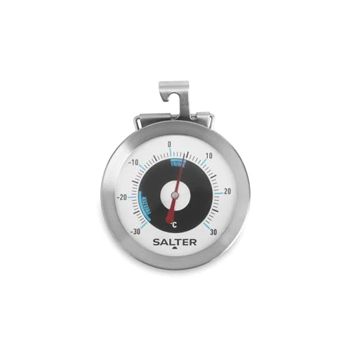 Salter Thermomètre Analogique pour Réfrigérateur et Congélateur – Capteur Bimétallique Précis, Plage de Température de -30 °C à +30 °C, Avec Crochet de Suspension, Acier Inoxydable