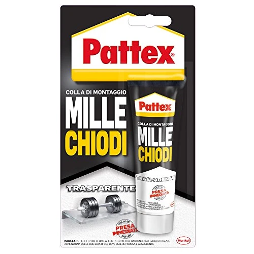 Pattex Millechiodi Trasparente, adesivo di montaggio a base acqua con presa immediata, adesivo trasparente preciso per metallo, legno e altro, 1x40g blister