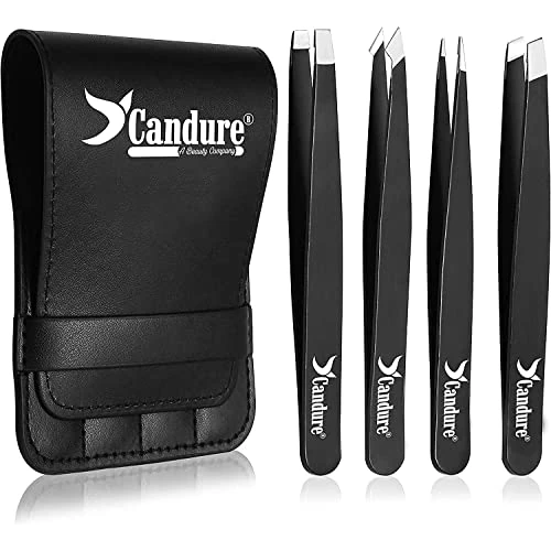 Offerta a tempo: Candure Pinzette Sopracciglia Professionali - Punta in Acciaio Inossidabile Pinzetta per Sopracciglia per Rimozione Punti neri per Uomini e Donne - Set di 4 Pezzi - 5% da 7.95 € a 7.55 €