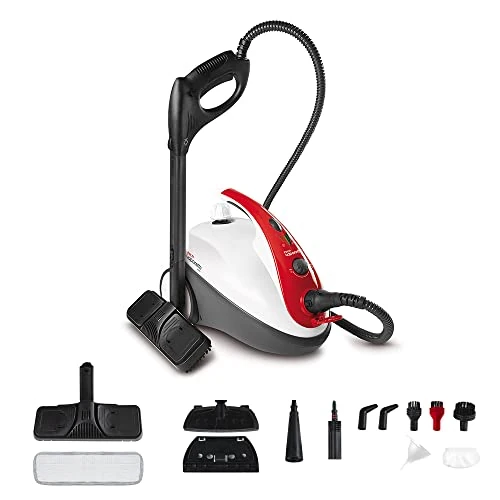 Polti Vaporetto™ Smart 30 R Nettoyeur Vapeur avec Chaudière à Pression 3 Bars, Bouchon de Sécurité, Réservoir 1,6 L, Chauffe Rapide, Compartiment Accessoires, 12 Accessoires Inclus, Rouge et Blanc