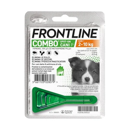 Offerta a tempo: FRONTLINE Combo, 1 Pipetta, Cane Taglia S (2 - 10 Kg), Antiparassitario per Cani, Cuccioli di Lunga Durata, Protegge il Cane e Anche la Casa da Pulci, Zecche, Uova e Larve, Antipulci 1 Pipetta - 32% da 13.20 € a 8.98 €