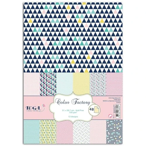 Offerta a tempo: Toga by DRAEGER 1886-48 Fogli A4 con Stampa Geometrica Pastello, Carta Multicolore, Ideale per Decorazione di pallottola diario, Scrapbooking, Carta Senza acidi, grammatura 100 g/m² - 29% da 8.99 € a 6.42 €