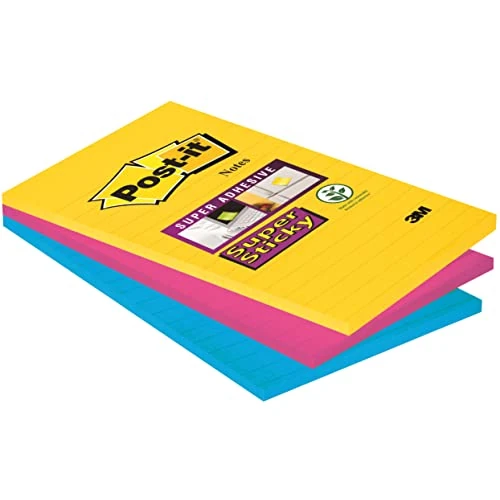Offerta a tempo: Post-It Super Sticky Grandi Formati, Collezione Carnival, a Righe, 101 mm x 152 mm, 90 Fogli/Blocchetto, 3 Blocchetti/Confezione - 22% da 20.49 € a 15.95 €