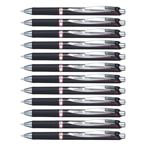 Pentel BLP77 EnerGel 0.7mm Retractable Permanent Gel Pen Bulk Pack (12pcs) - Red Ink