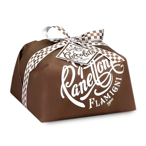 FLAMIGNI, Artisan Panettone mit Dark Chocolate Drops, Glasiert mit Haselnüssen und Mandeln, ohne Rosinen und Kandiert, Handverpackt Verpackung Ideales Kuchen als Geschenke, 1kg