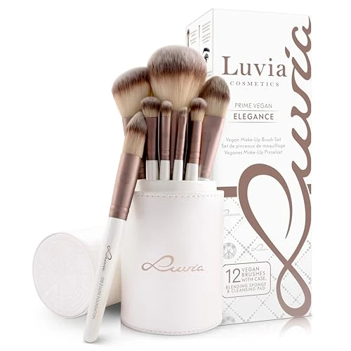 Luvia Cosmetics - Juego de pinceles Prime Vegan - 16 piezas Juego de pinceles cosméticos - Soporte de pinceles de maquillaje incluido para la conservación de pinceles de maquillaje veganos.