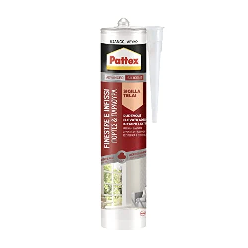 Pattex Silicone Sigillante Finestre Infissi, Silicone Bianco Neutro a Basso Modulo, Elastico, per Serramenti, Porte, Finestre e Infissi, per Interni ed Esterni, Inodore, Cartuccia da 280 ml