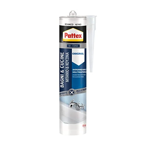 Pattex Bagni Cucine Original Silicone Blanc, Silicone Cuisine et Salle de Bain Résistant à la moisissure, Silicone Produit imperméable et Multimatériaux, Cartouche de 280 ml