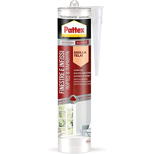 PATTEX Silikon-Dichtstoff für Fenster und Fensterrahmen, transparente Dichtmasse für Türen, Fenster und Fensterrahmen, Silikon für Innen- und Außenbereiche, 1 Kartusche mit 280 ml