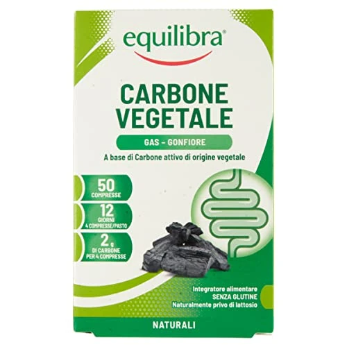 equilibra Integratori Alimentari, Carbone Vegetale, Integratore a Base di Carbone Vegetale, Contribuisce alla Riduzione dell’Eccessiva Flatulenza Postprandiale, 50 Compresse