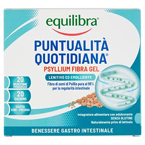 Offerta a tempo: equilibra Integratori Alimentari, Psyllium Fibra-Gel, Integratore a Base di Fibra di Psyllio, Per la Regolarità del Transito Intestinale e l'Assorbimento dei Nutrienti, 20 Bustine Monodose - 31% da 8.49 € a 5.90 €