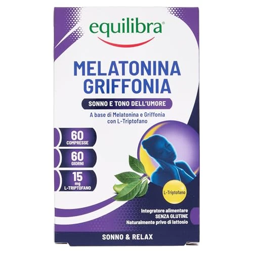 Offerta a tempo: Equilibra Integratori Alimentari, Melatonina + Griffonia, Integratore a Base di Melatonina e Griffonia, Contribuisce a Ridurre il Tempo di Addormentamento, Favorisce il Rilassamento, 60 Compresse - 19% da 7.99 € a 6.50 €