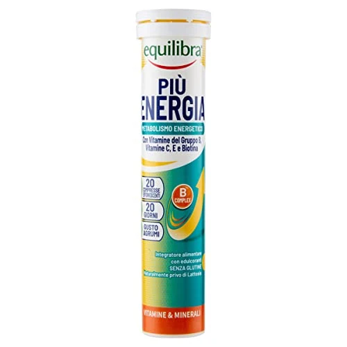 Offerta a tempo: equilibra Integratori Alimentari, Più Energia, Integratore per il Benessere Vitaminico, con Vitamine Gruppo B, Vitamina C, Vitamina E, Biotina, Gusto Agrumi, 20 Compresse Effervescenti - 33% da 4.49 € a 2.99 €
