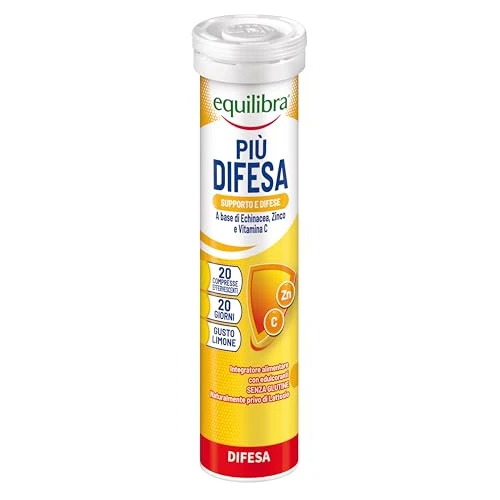Offerta a tempo: equilibra Integratori Alimentari, Più Difesa, Integratore per la Normale Funzione del Sistema Immunitario, con Echinacea, Zinco e Vitamina C, Gusto Limone, 20 Compresse Effervescenti - 39% da 4.29 € a 2.62 €